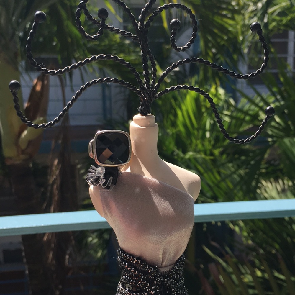 ART DECO BLACK ORCHID STERLING SILVER RING - Picture 3 of 6